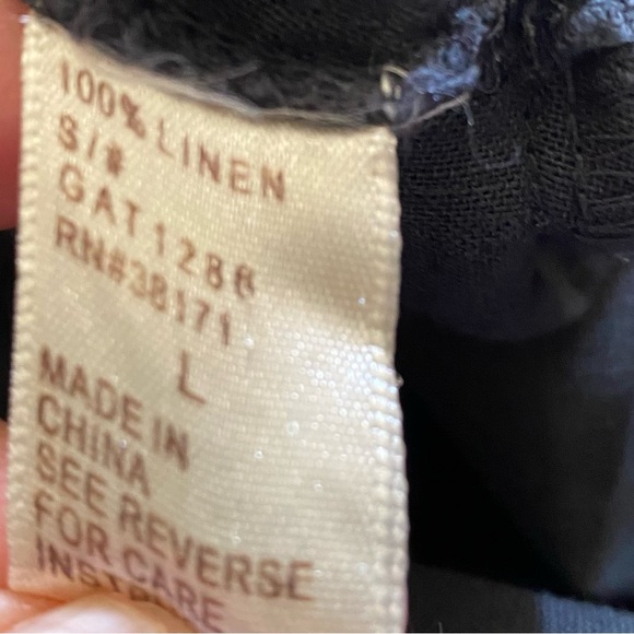 Linen Short Sleeve Peasant Dark Blue Top Embroidered Flowers Size Large - Picture 10 of 17